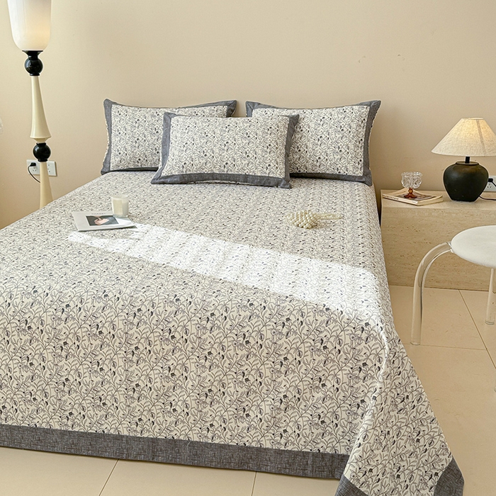 91家纺网 家纺一手货源 找家纺 蓝邻家纺 2025新款100%新疆原棉粗布小清新拼角工艺款系列单床单 冬聆-灰