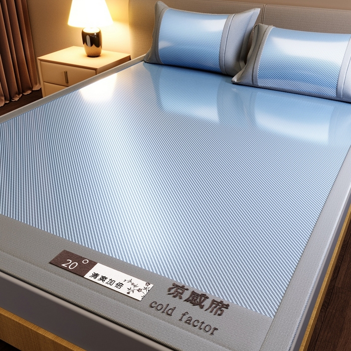 91家纺网 家纺一手货源 找家纺 卡初家居（原微来） 2025夏季轻柔丝系列冰丝席 凉感冰丝蓝