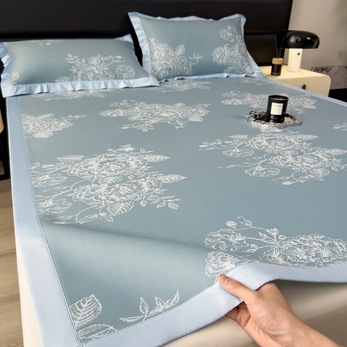 91家纺网 家纺一手货源 找家纺 卡初家居（原微来） 2025夏季凉感提花席 南鸢-幽蓝