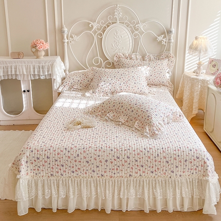 91家纺网 家纺一手货源 找家纺 麒豆豆 2025新款全棉印花双层纱床盖 小情歌