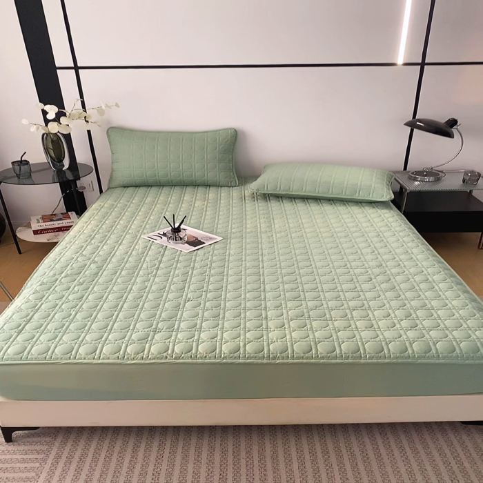 91家纺网 家纺一手货源 找家纺 沐纯家居 2025新款全棉纯棉夹棉单床笠 床笠单件-初见系列 薄荷绿