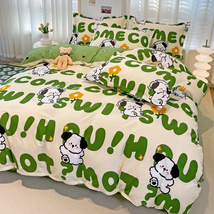 91家纺网 家纺一手货源 找家纺 金盛纺 2025新款13372全棉系列四件套 屁屁狗