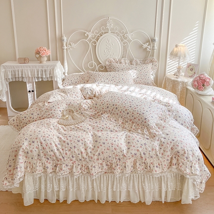 麒豆豆 2025新款全棉印花双层纱床盖四件套 小情歌