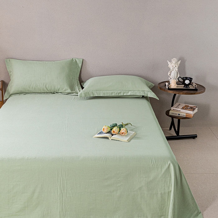 91家纺网 家纺一手货源 找家纺 锦罗绣 2025新款A类全棉双层纱单床单 绿色