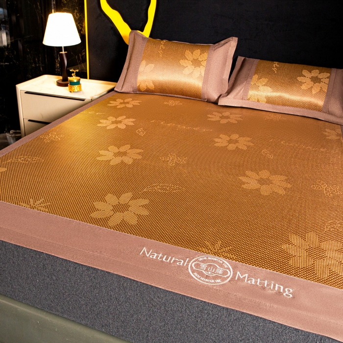 91家纺网 家纺一手货源 找家纺 卡罗兰 2025新款凉席冰丝席提花冰藤席雪山藤向阳花系列 向阳花-棕色