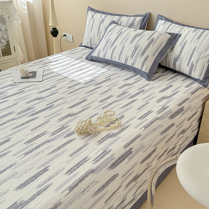 91家纺网 家纺一手货源 找家纺 蓝邻家纺 2025新款100%新疆原棉粗布小清新拼角工艺款系列单床单 辰浠-黑