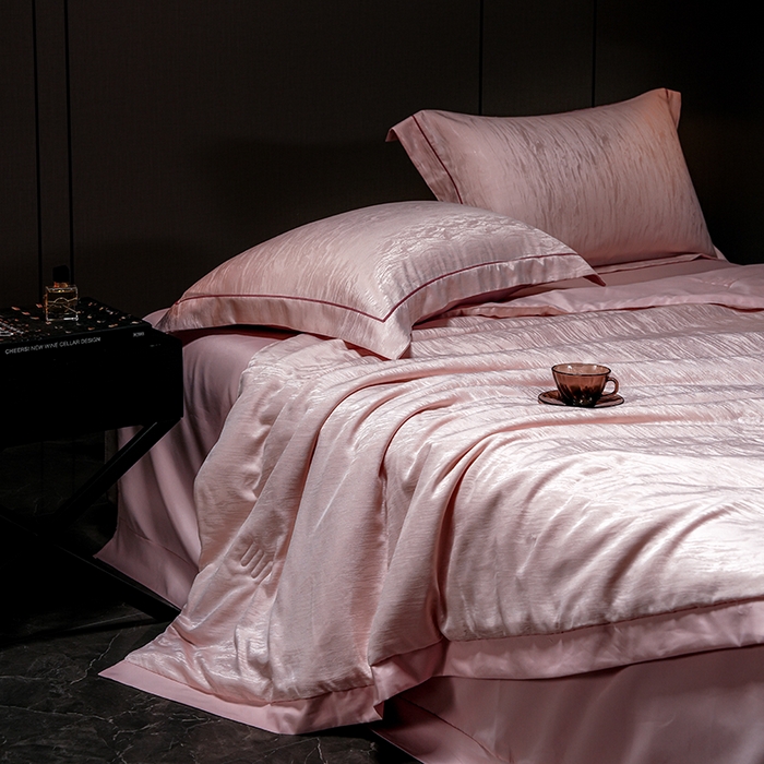 91家纺网 家纺一手货源 找家纺 丽卡家纺 2025新款翡丽天丝提花夏被四件套 石纹-粉