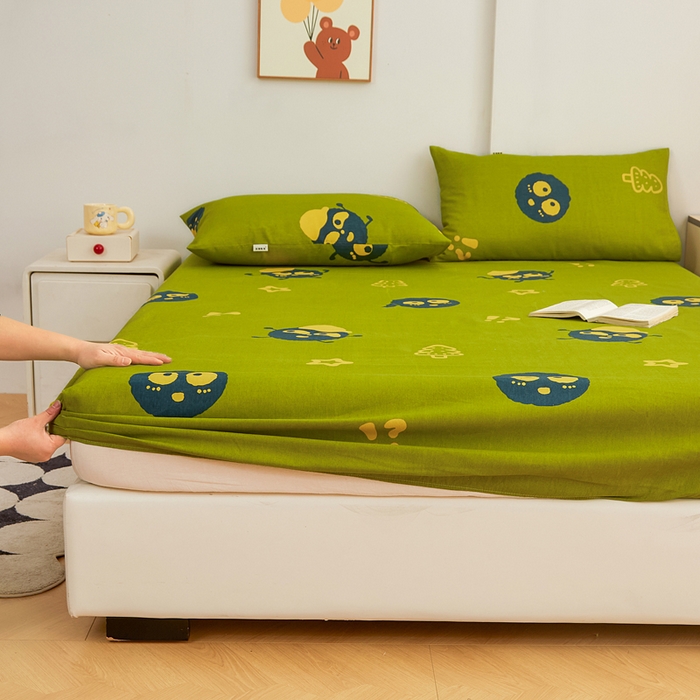 91家纺网 家纺一手货源 找家纺 首爱家纺 2025新款锦柔老粗布印花床笠 小煤球