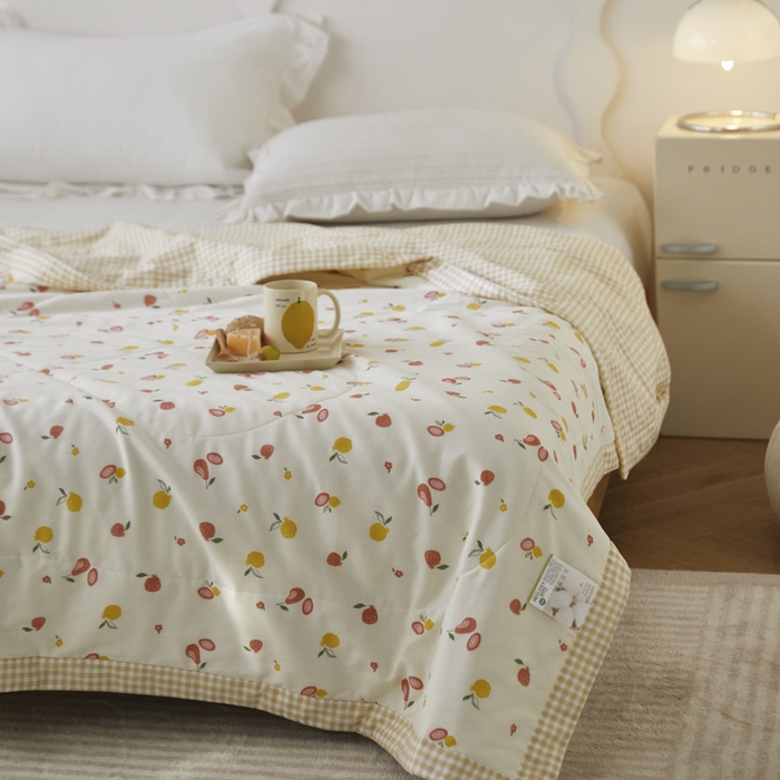 91家纺网 家纺一手货源 找家纺 维洋家纺 2025新款里外全棉印花棉花夏凉被 百香果