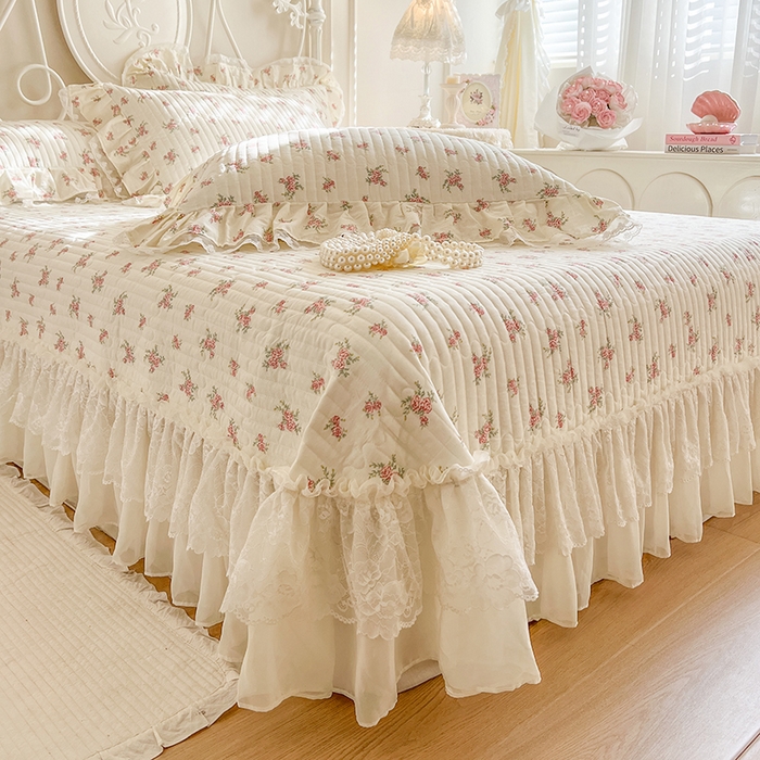 91家纺网 家纺一手货源 找家纺 麒豆豆 2025新款全棉印花双层纱床盖 花季