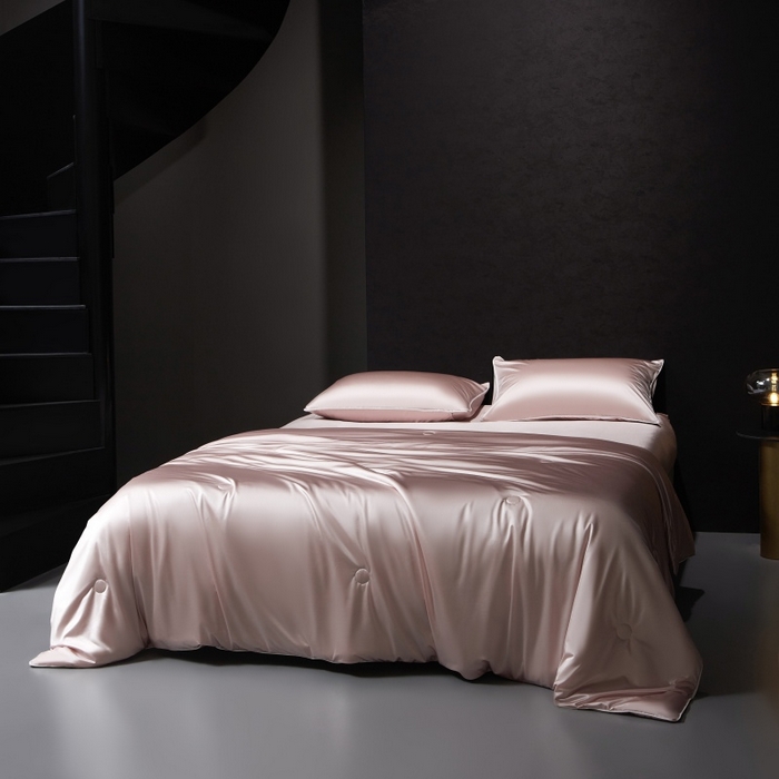 91家纺网 家纺一手货源 找家纺 优悦生活馆 2025新款凉感冰丝纯色夏被四件套-盛夏 盛夏-樱花粉