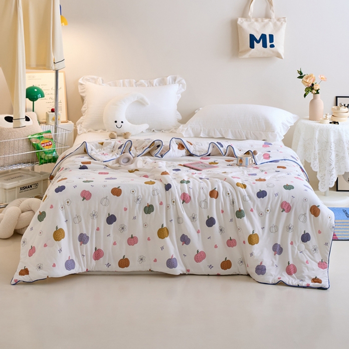 91家纺网 家纺一手货源 找家纺 维洋家纺 2025升级21%大豆新款A类牛奶丝针织夏被（四周踩棉）软糯凉感夏被空调被 多彩南瓜