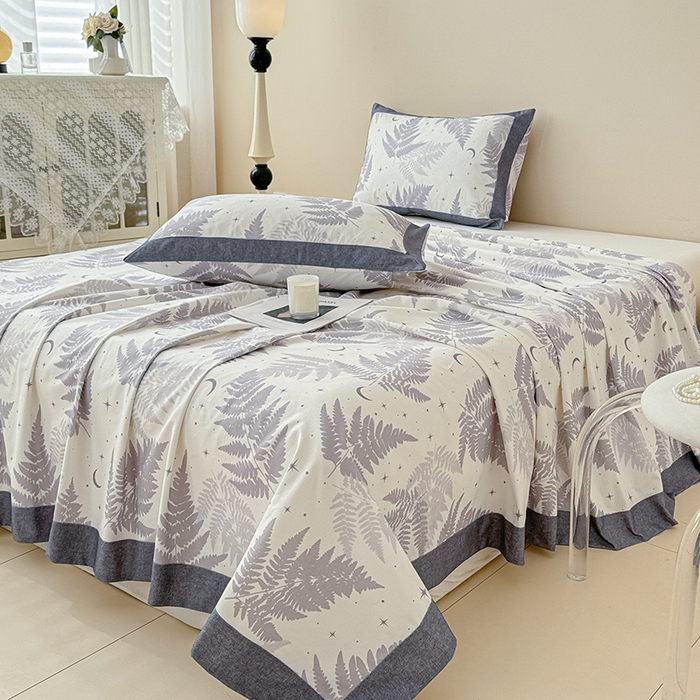 91家纺网 家纺一手货源 找家纺 蓝邻家纺 2025新款100%新疆原棉粗布小清新拼角工艺款系列单床单 云杉