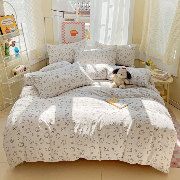 91家纺网 家纺一手货源 找家纺 暖芯优选 2025新款加厚云感棉双层纱四件套小碎花被套床单床笠款学生三件套新款直播热款 猫咪恋人