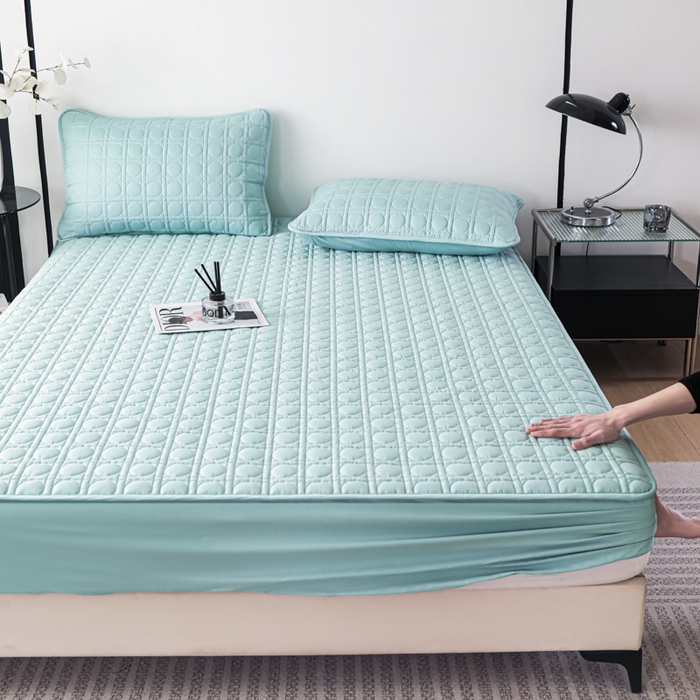 91家纺网 家纺一手货源 找家纺 沐纯家居 2025新款全棉纯棉夹棉单床笠 床笠单件-初见系列 冰蓝