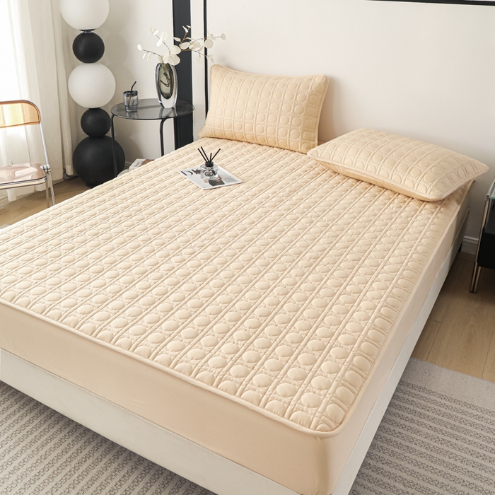 91家纺网 家纺一手货源 找家纺 沐纯家居 2025新款全棉纯棉夹棉单床笠 床笠单件-初见系列 卡其色