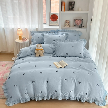 苏源家纺2025新款 公主风荷叶边亲肤棉磨毛四件套  绮梦-浅蓝