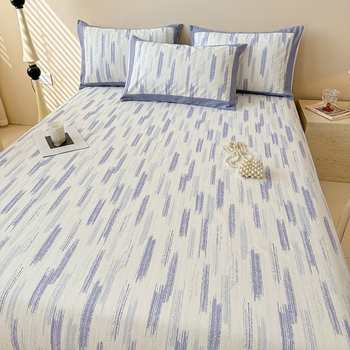 91家纺网 家纺一手货源 找家纺 蓝邻家纺 2025新款100%新疆原棉粗布小清新拼角工艺款系列单床单 辰浠-蓝