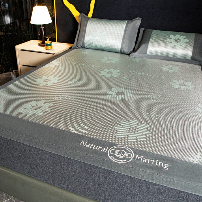 91家纺网 家纺一手货源 找家纺 卡罗兰 2025新款凉席冰丝席提花冰藤席雪山藤向阳花系列 向阳花-绿色