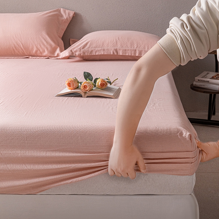 91家纺网 家纺一手货源 找家纺 锦罗绣 2025新款A类全棉双层纱单床笠 粉色