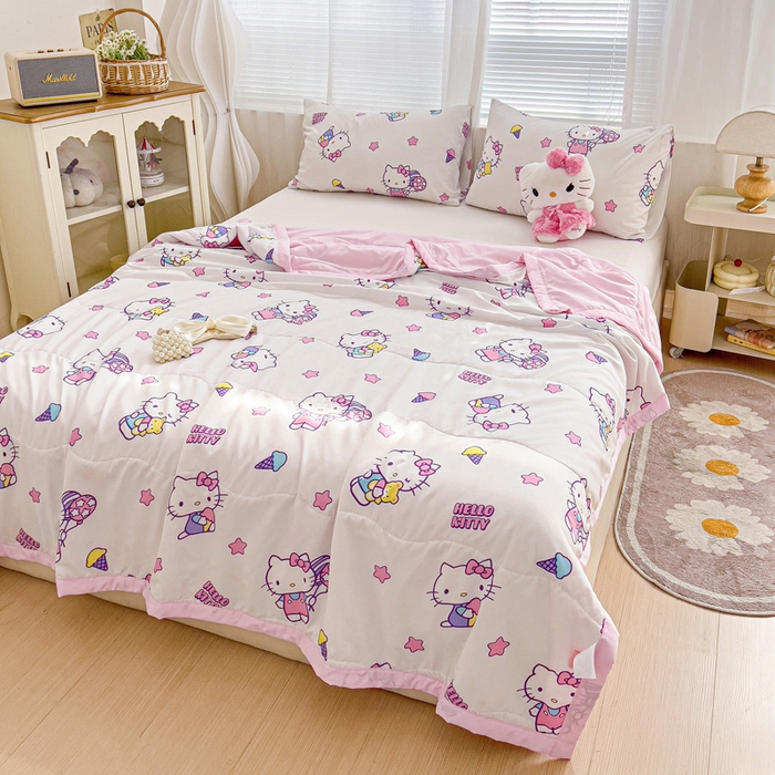 91家纺网 家纺一手货源 找家纺 海岛哥哥 2025新款三丽鸥系列A类水洗棉夏被大床图（提供买家秀） 夏被-星星kt猫