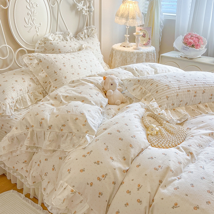 91家纺网 家纺一手货源 找家纺 麒豆豆 2025新款全棉印花双层纱床盖 秋之花