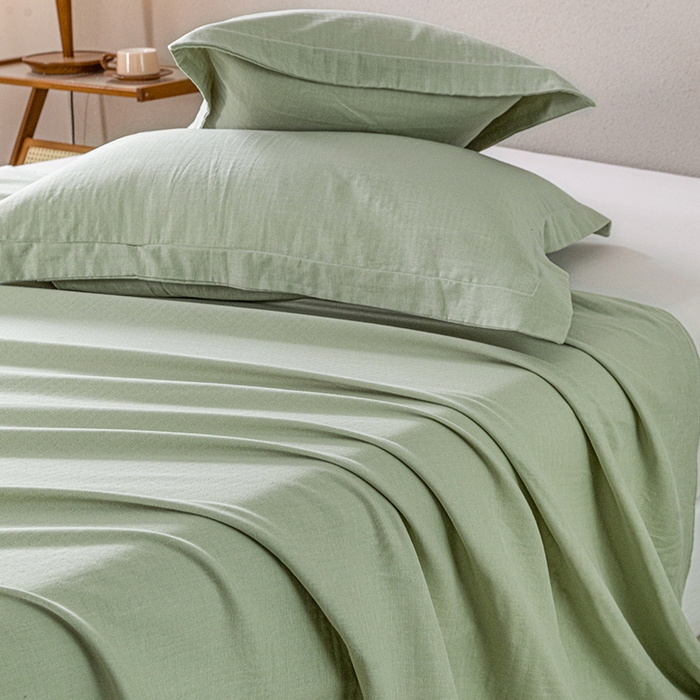 91家纺网 家纺一手货源 找家纺 锦罗绣 2025新款A类全棉双层纱单床单 绿色