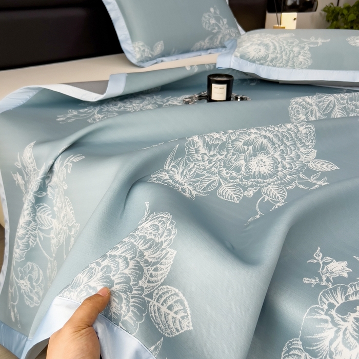 91家纺网 家纺一手货源 找家纺 卡初家居（原微来） 2025夏季凉感提花席 南鸢-幽蓝