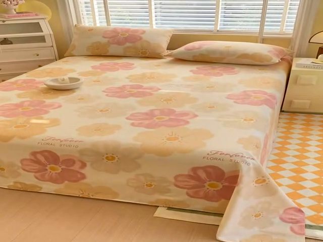 91家纺网 家纺一手货源 找家纺 悦织湾家纺 2025华夫格全棉单床单 华夫格-春暖花开