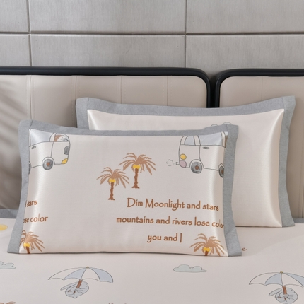 91家纺网 家纺一手货源 找家纺 小牛席业 2025新款碳光凉感印花冰丝凉枕套系列凉枕套夏天枕套冰丝枕套竹枕套藤枕套冰藤枕套 椰树大象