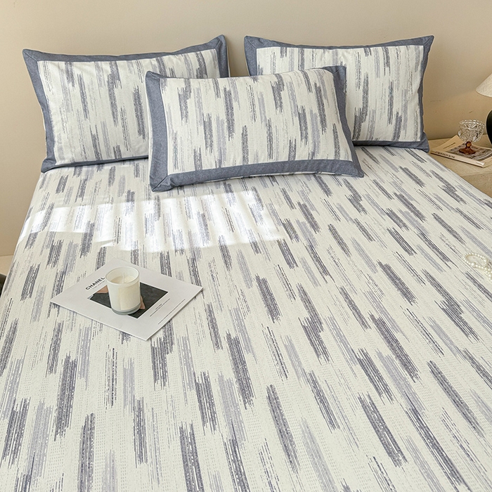 91家纺网 家纺一手货源 找家纺 蓝邻家纺 2025新款100%新疆原棉粗布小清新拼角工艺款系列单床单 辰浠-黑