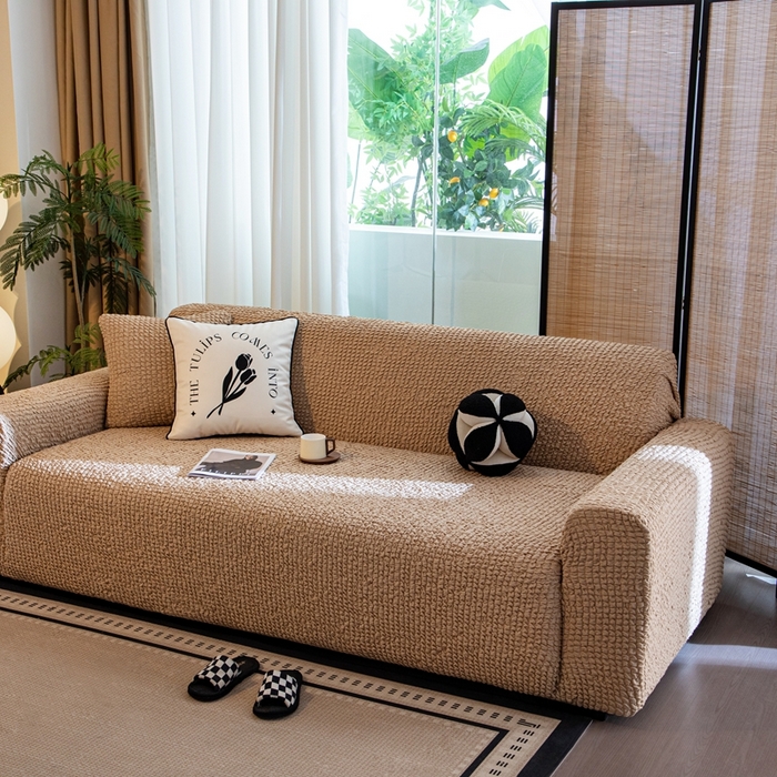 91家纺网 家纺一手货源 找家纺 沐沐家纺2026新款奶油云纱沙发套 奶油云纱-浅咖