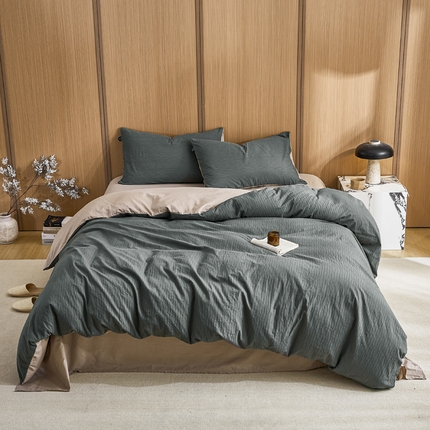 恋人优选 2025新款波纹纱全棉纯棉提花四件套 山屿灰