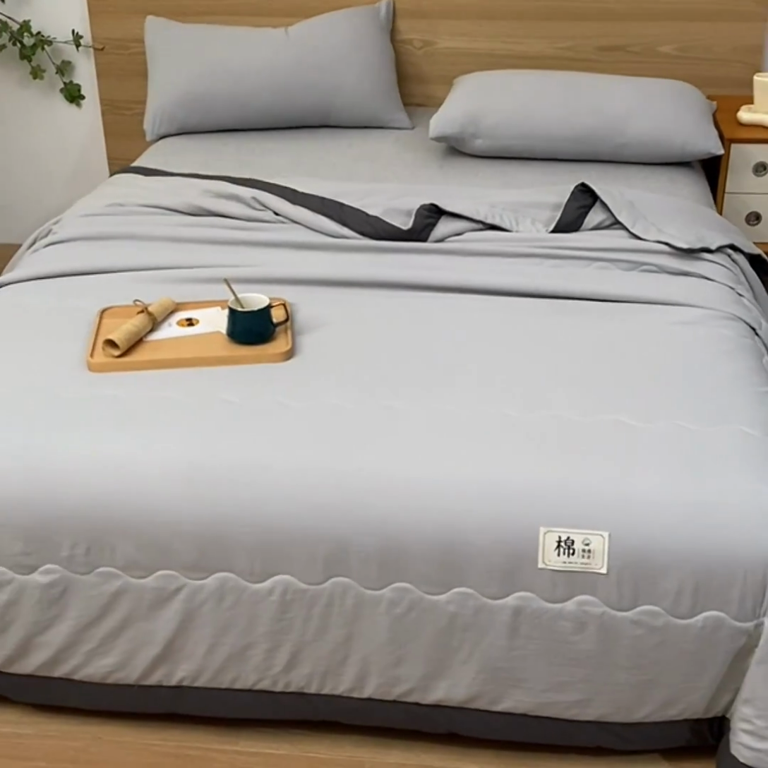 91家纺网 家纺一手货源 找家纺 鑫佰利 2025新款纯色水洗棉纱棉花夏被 被子被芯 摩卡灰