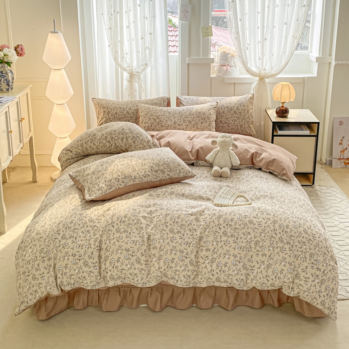 91家纺网 家纺一手货源 找家纺 仟网汇 2025新款针织双层纱床盖四件套 繁花