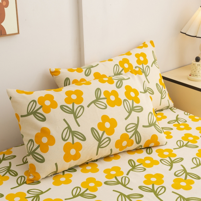 91家纺网 家纺一手货源 找家纺 首爱家纺 2025新款锦柔老粗布印花床笠 黄兰