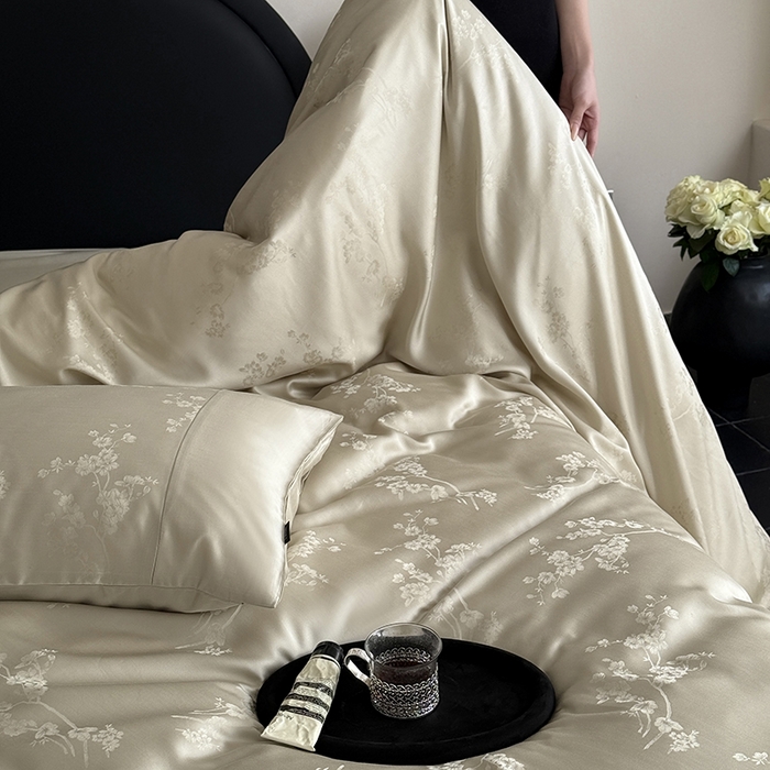 91家纺网 家纺一手货源 找家纺 鹿班家居 2025新款60S莱赛尔提花四件套-时光馥语【标准会员-20元】 时光馥语-香槟绿