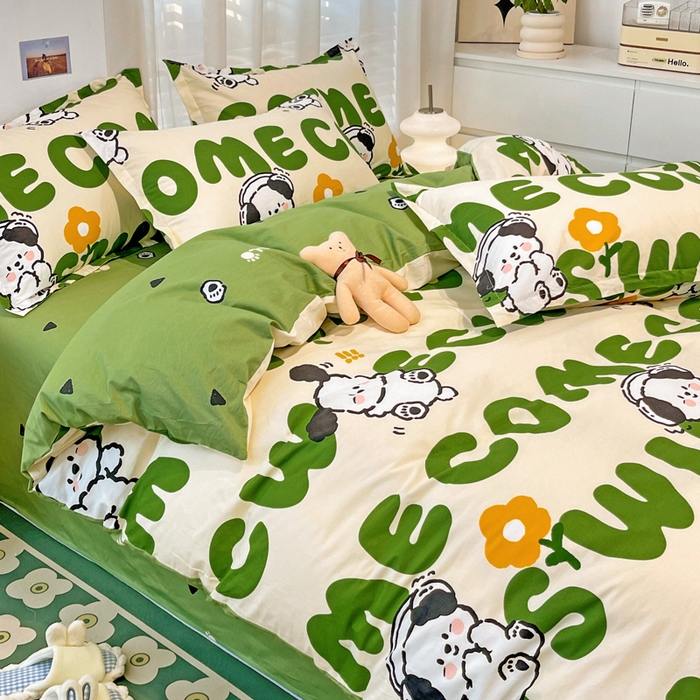 91家纺网 家纺一手货源 找家纺 金盛纺 2025新款13372全棉系列四件套 屁屁狗