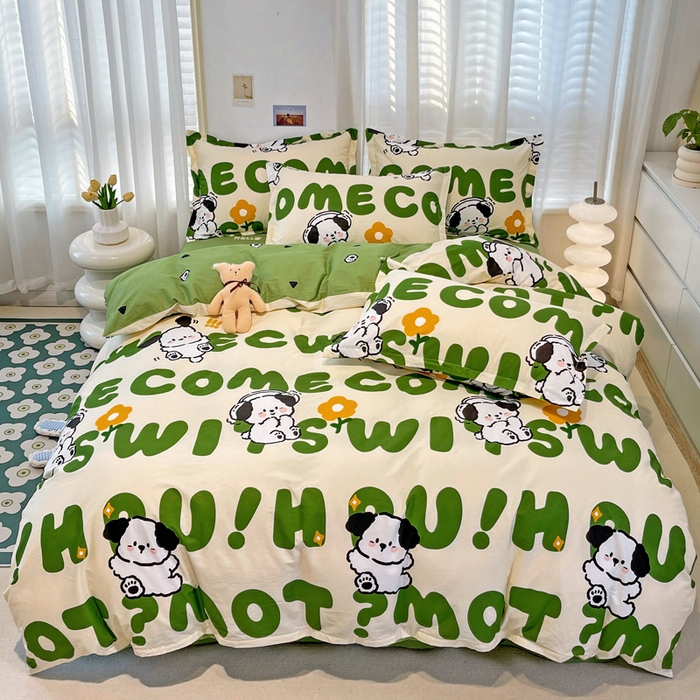 91家纺网 家纺一手货源 找家纺 金盛纺 2025新款13372全棉系列四件套 屁屁狗