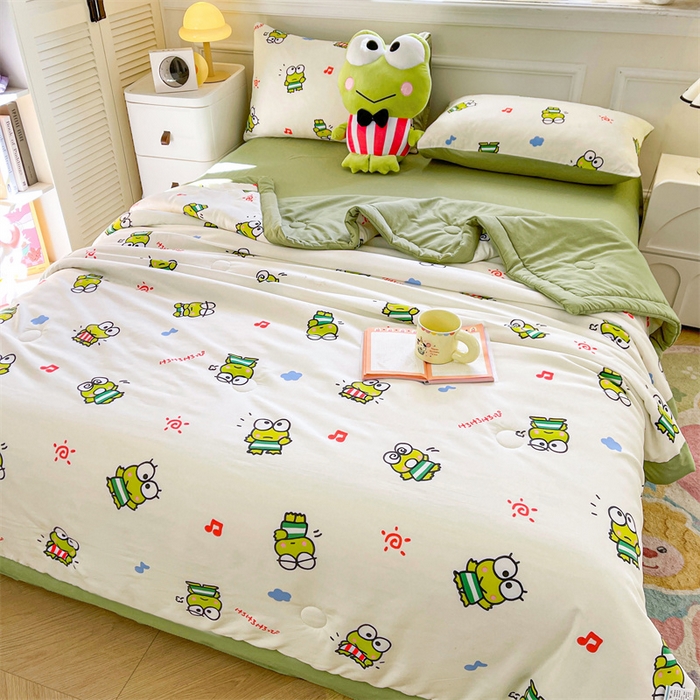 91家纺网 家纺一手货源 找家纺 晓时候 2025新款正版授权三丽鸥水洗棉夏被新疆棉花被夏凉被空调薄被子 呆萌小蛙