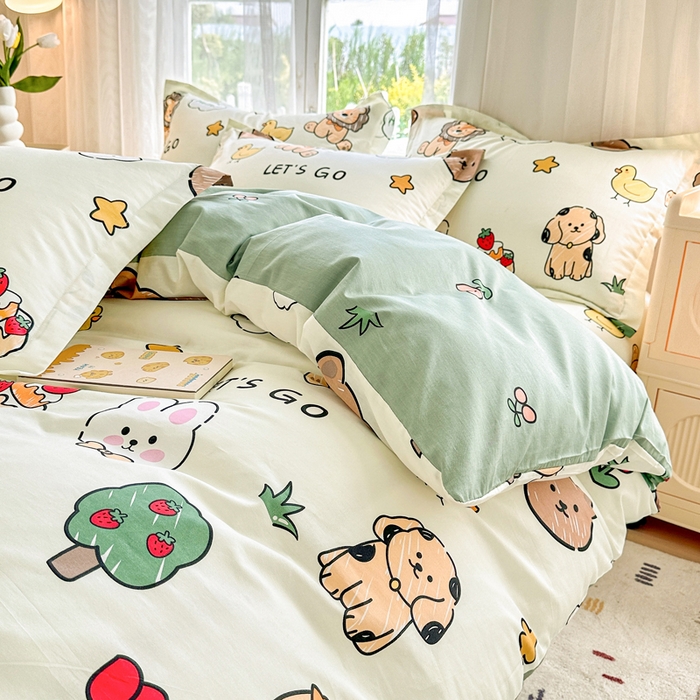 91家纺网 家纺一手货源 找家纺 金盛纺 2025新款13372全棉系列四件套 动物园