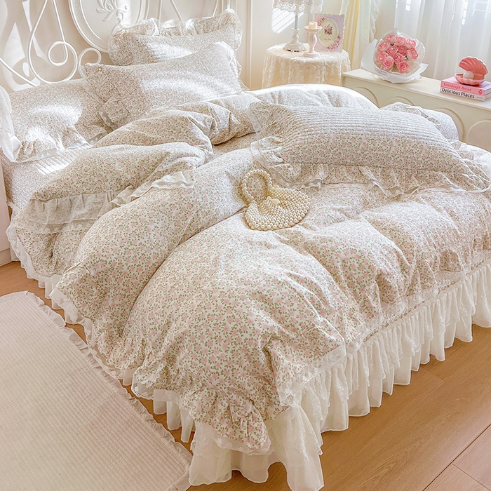 91家纺网 家纺一手货源 找家纺 麒豆豆 2025新款全棉印花双层纱床盖 樱花