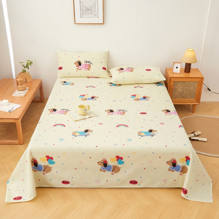 91家纺网 家纺一手货源 找家纺 棉乐町家居 2025新款锦柔老粗布床单老粗布凉席三件套 小狗乐园