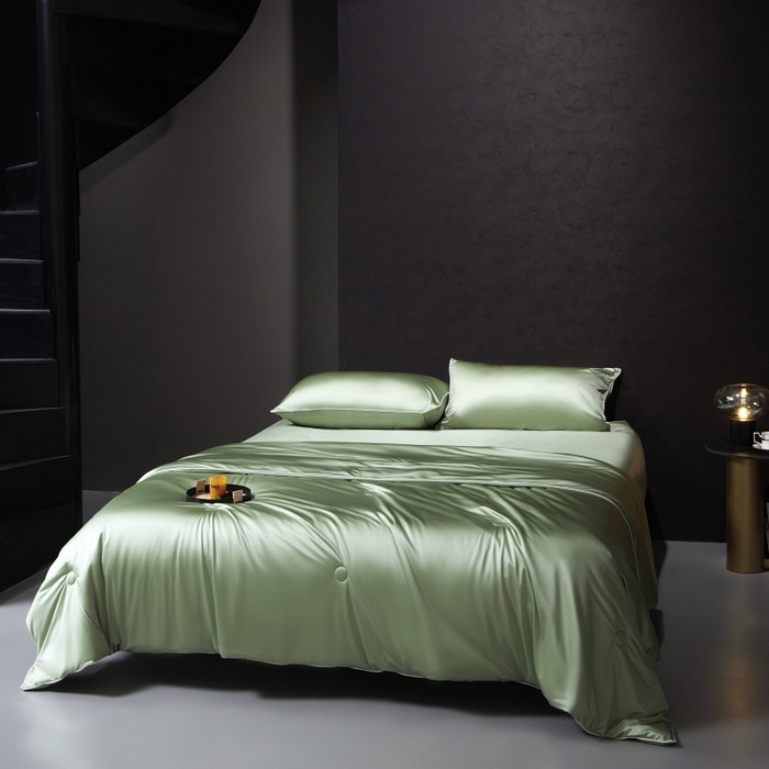 91家纺网 家纺一手货源 找家纺 优悦生活馆 2025新款凉感冰丝纯色夏被四件套-盛夏 盛夏-清水绿