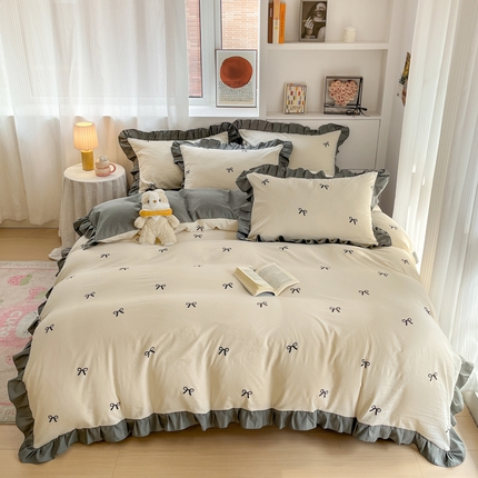 91家纺网 家纺一手货源 找家纺 （总）苏源家纺2025新款 公主风荷叶边亲肤棉磨毛四件套 