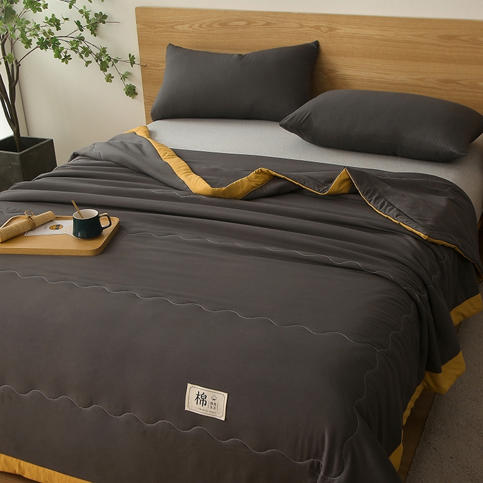 91家纺网 家纺一手货源 找家纺 鑫佰利 2025新款纯色水洗棉纱棉花夏被 被子被芯 曜石黑