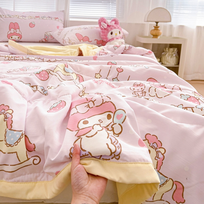 91家纺网 家纺一手货源 找家纺 海岛哥哥 2025新款三丽鸥系列A类水洗棉夏被大床图（提供买家秀） 夏被-蝴蝶结美乐蒂