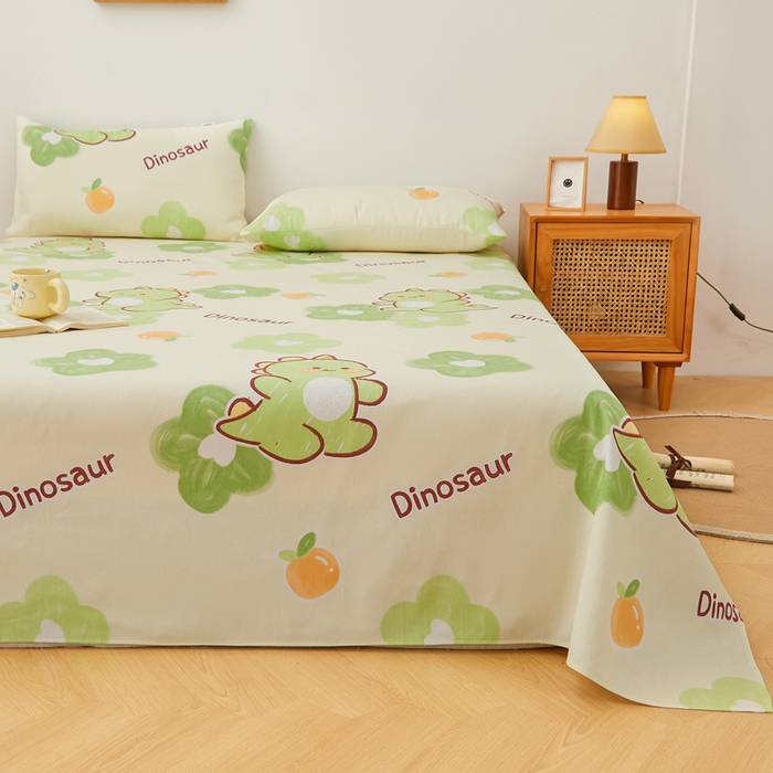 91家纺网 家纺一手货源 找家纺 首爱家纺 2025新款锦柔老粗布床单老粗布凉席三件套 恐龙乐园