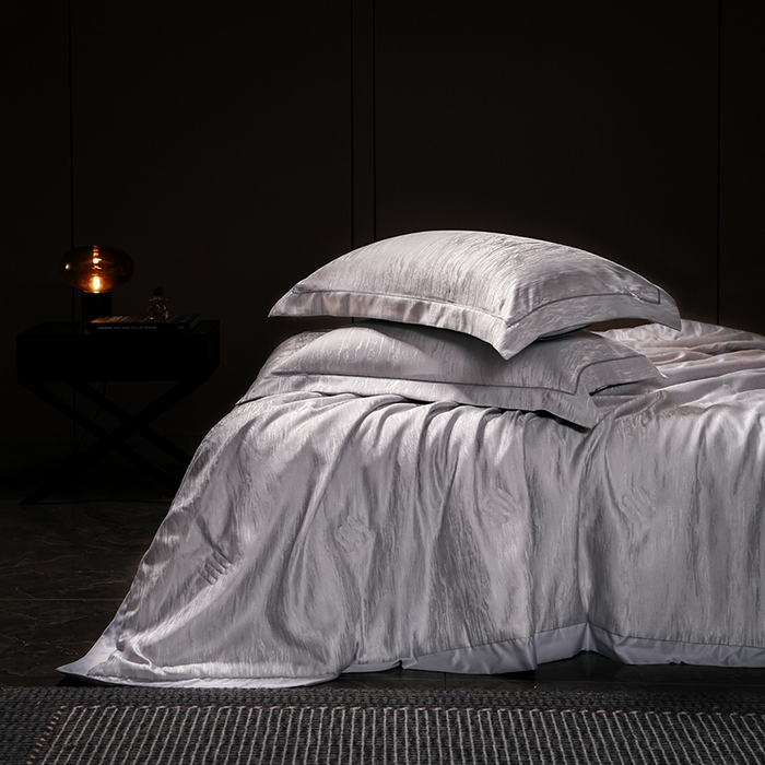 91家纺网 家纺一手货源 找家纺 丽卡家纺 2025新款翡丽天丝提花夏被四件套 石纹-深灰