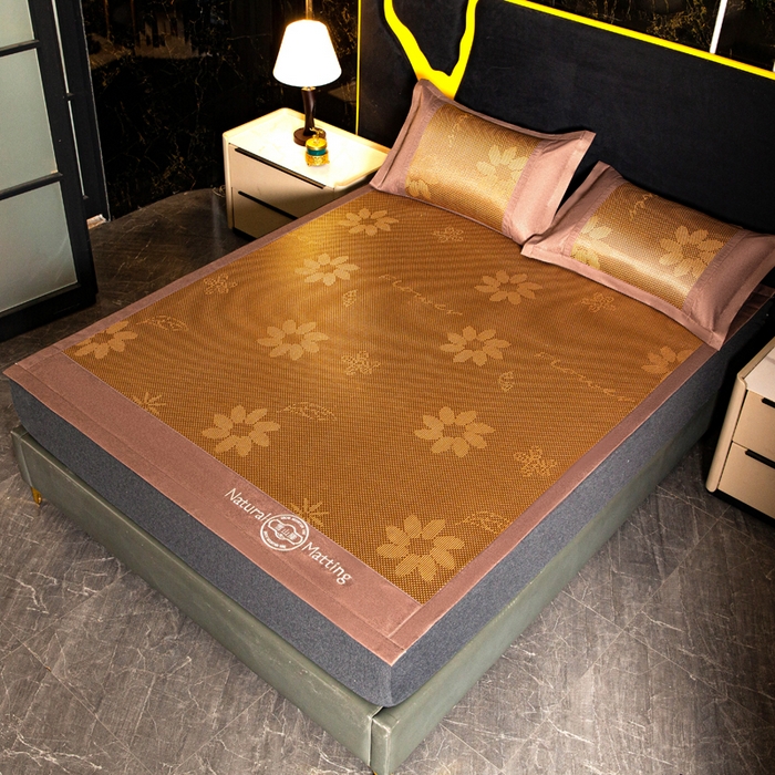 91家纺网 家纺一手货源 找家纺 卡罗兰 2025新款凉席冰丝席提花冰藤席雪山藤向阳花系列 向阳花-棕色